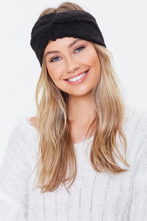 BLACK Twisted Faux Shearling Headwrap, image 1