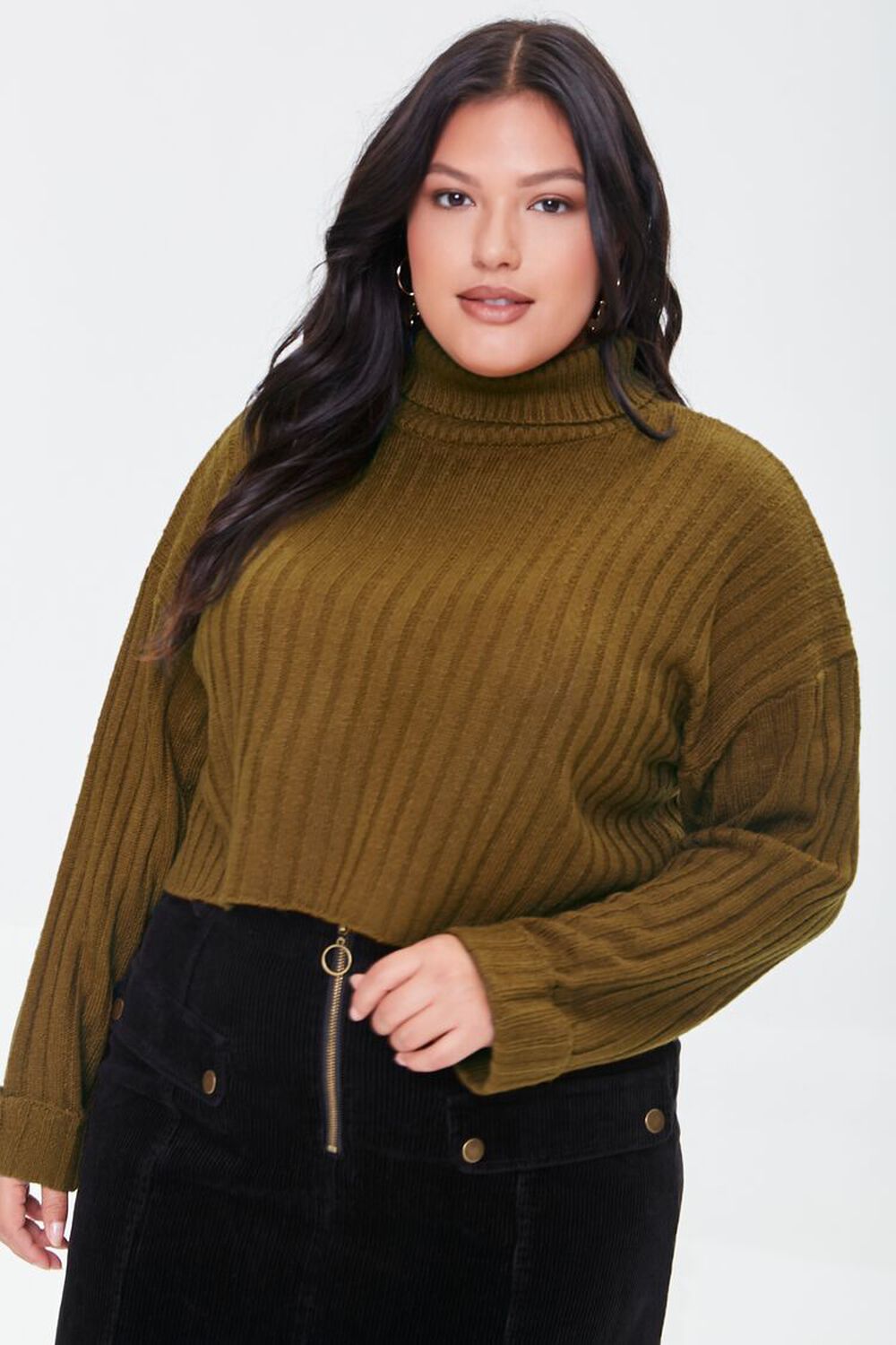BROWN Plus Size Sweater-Knit Turtleneck Top, image 1