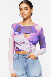 LAVENDER/MULTI Abstract Print Mesh Crop Top, image 1