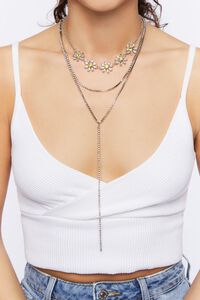 CLEAR/SILVER Lariat Floral Necklace Set, image 1