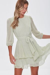 SAGE/CREAM Dotted Chiffon Mini Dress, image 1