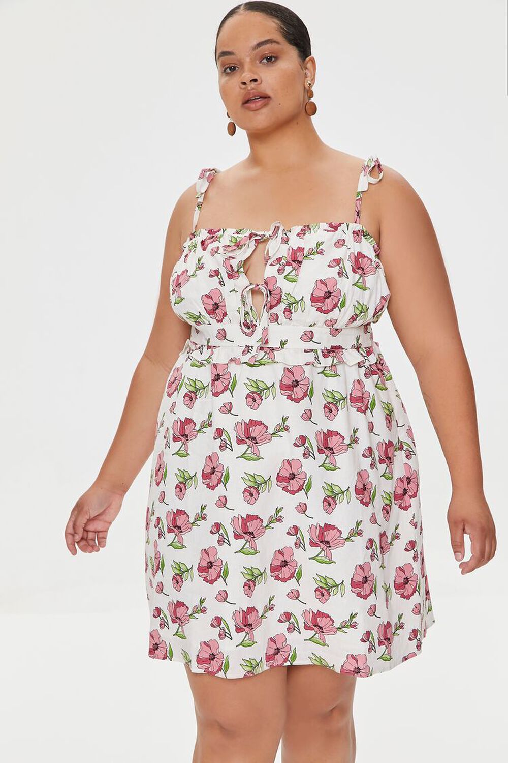WHITE/MULTI Plus Size Floral Print Mini Dress, image 1