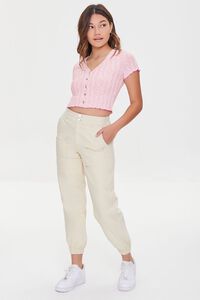 PINK Ribbed Button-Front Crop Top, image 4