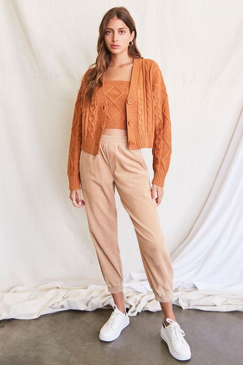 TAN Cable Knit Cardigan Sweater, image 4