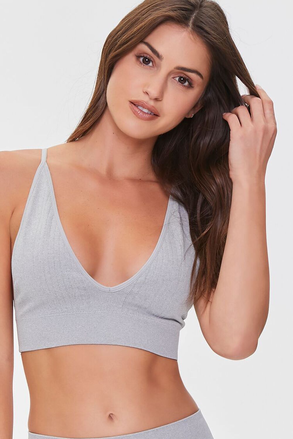 HEATHER GREY Seamless Ribbed Knit Bralette, image 1