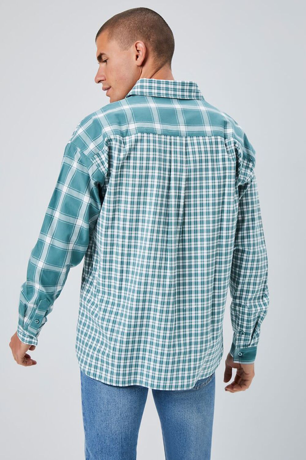 GREEN/WHITE Reworked Plaid Button-Front Shirt, image 3