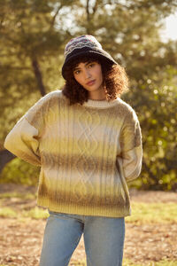 GREEN/MULTI Colorblock Cable Knit Sweater, image 1