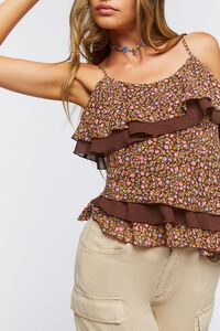 COFFEE/MULTI Floral Tiered Flounce Cami, image 5
