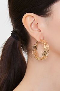 GOLD Cutout Rose Hoop Earrings, image 1