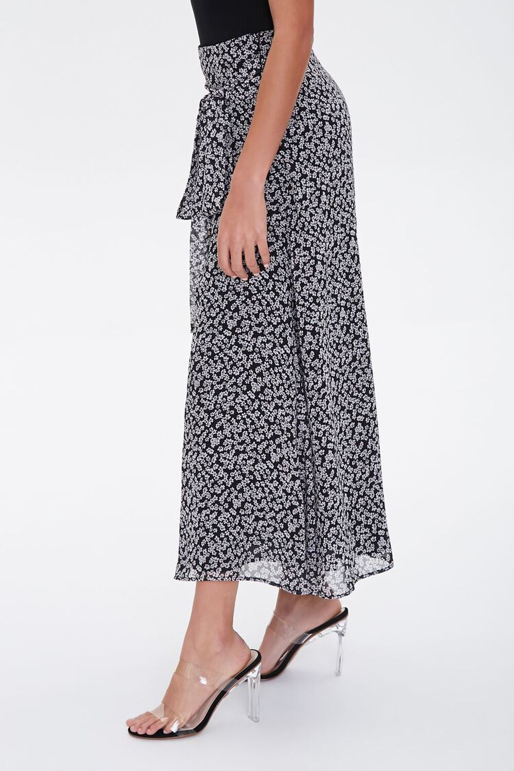 BLACK/MULTI Floral Tie-Waist Midi Skirt, image 2