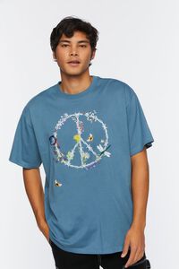 BLUE/MULTI Barbed Wire Peace Sign Graphic Tee, image 1