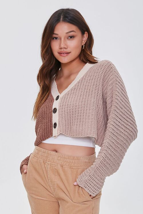 CAMEL/BEIGE Colorblock Cardigan Sweater, image 1