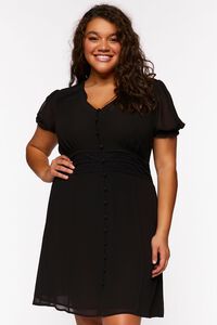 BLACK Plus Size Chiffon Puff-Sleeve Mini Dress, image 4