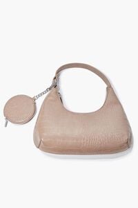 TAUPE Faux Croc Leather Shoulder Bag, image 3