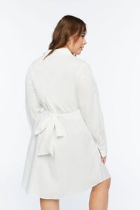 WHITE Plus Size Poplin Tie-Waist Shirt Dress, image 3