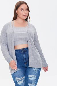 HEATHER GREY Plus Size Pocket Cardigan Sweater, image 1