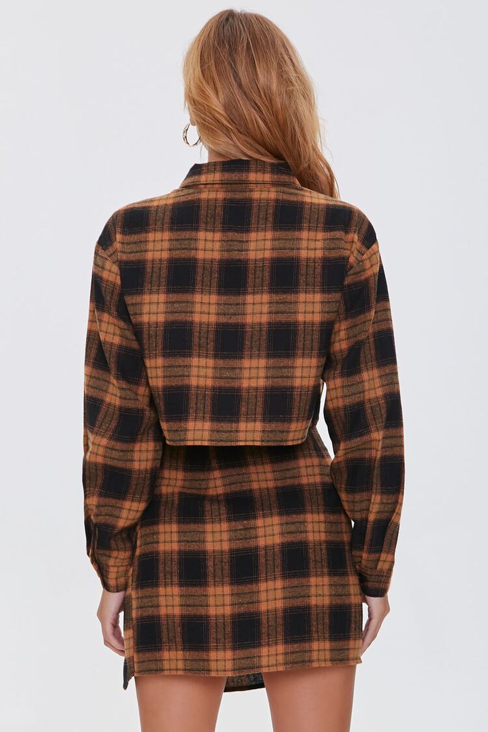 BROWN/BLACK Plaid Shirt & Buttoned Skirt Set, image 3