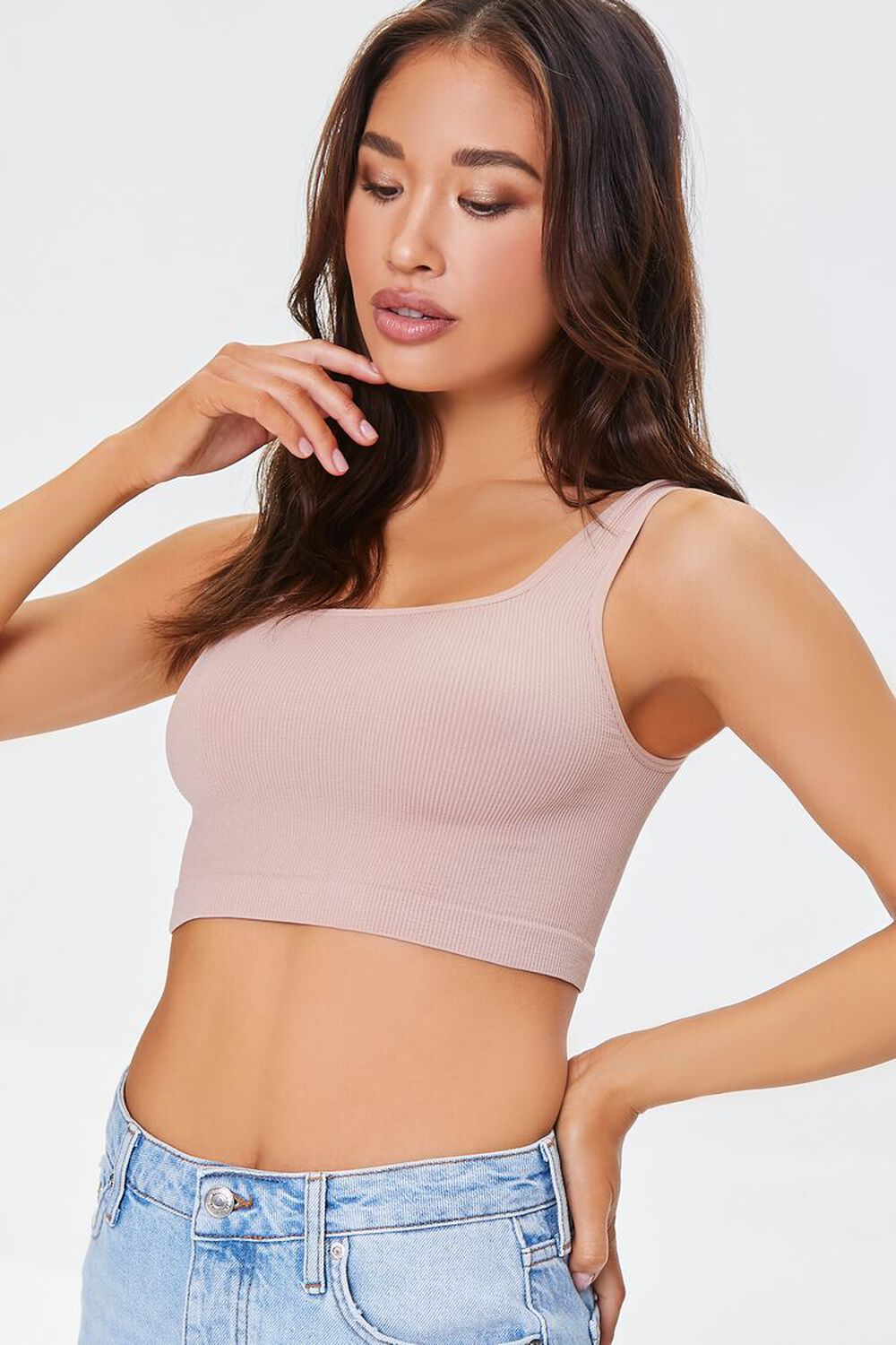 TAUPE Ribbed Seamless Bralette, image 1