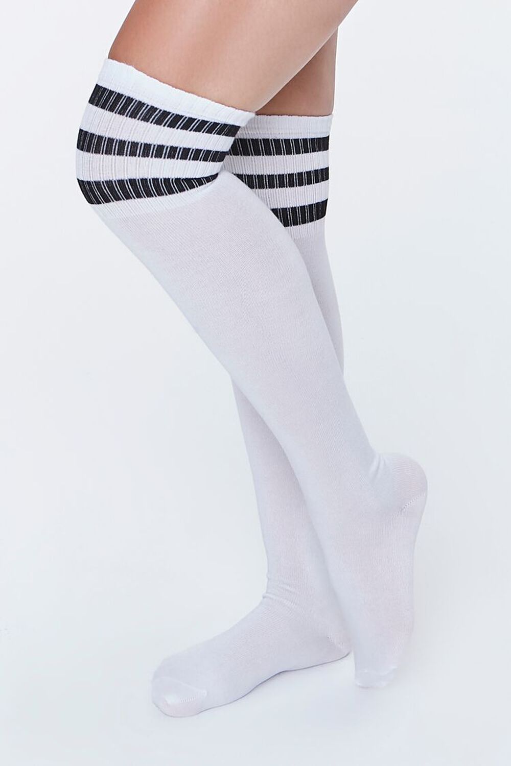 WHITE/BLACK Striped Over-the-Knee Socks, image 1