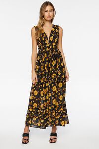BLACK/MULTI Floral Print Plunging Maxi Dress, image 4