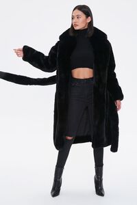 BLACK Faux Fur Longline Coat, image 1
