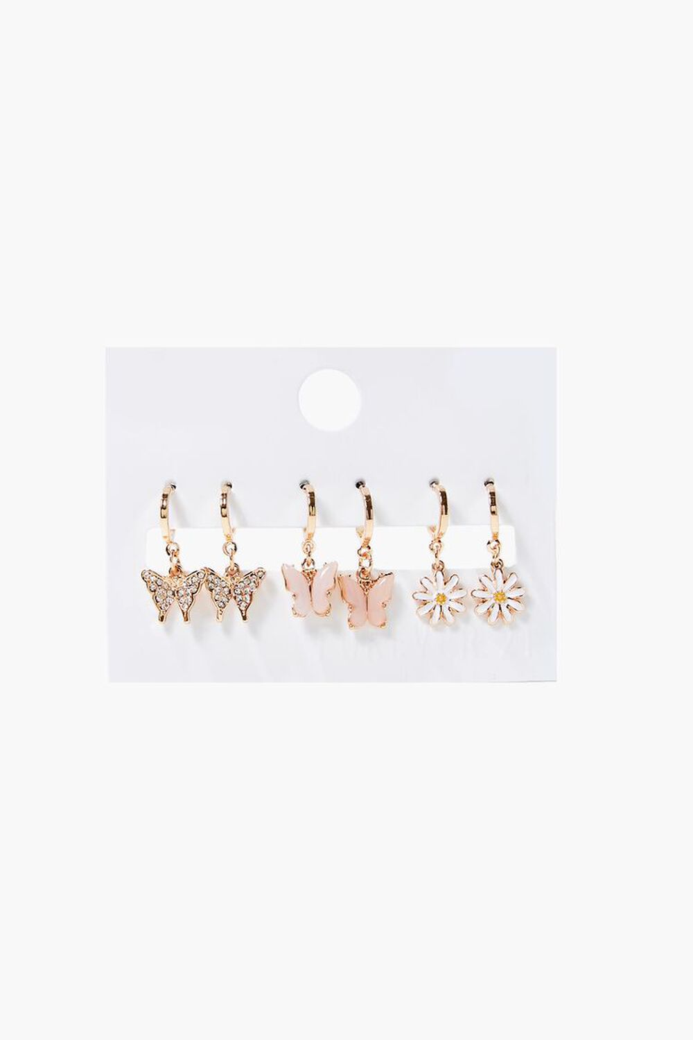 GOLD/PINK Butterfly & Daisy Charm Hoop Earring Set, image 1