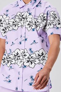 PURPLE/WHITE Tropical Floral Print Shirt, image 5