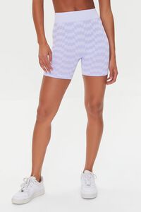 LILAC/PURPLE Checkered Print Crop Top & Biker Shorts Set, image 6