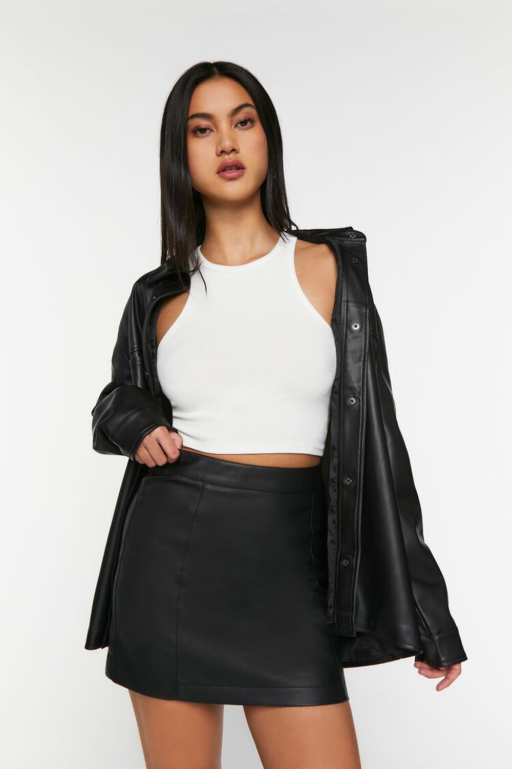 BLACK Faux Leather High-Rise Mini Skirt, image 1
