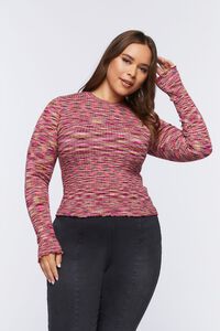 MERLOT/MULTI Plus Size Space Dye Sweater-Knit Top, image 1