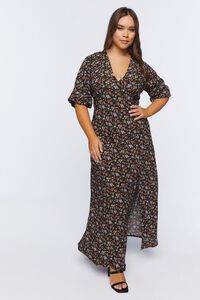 BLACK/MULTI Plus Size Floral A-Line Maxi Dress, image 1