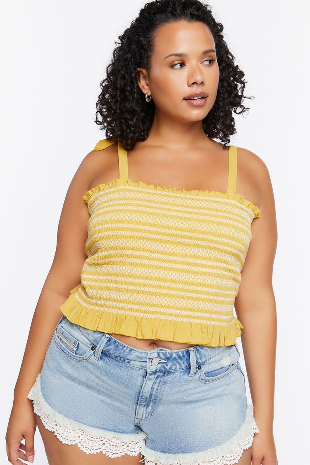 YELLOW GOLD Plus Size Tie-Strap Crop Top, image 1