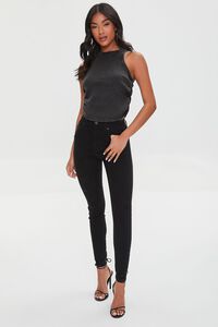 BLACK Ruched Ribbed Knit Tank Top, image 4