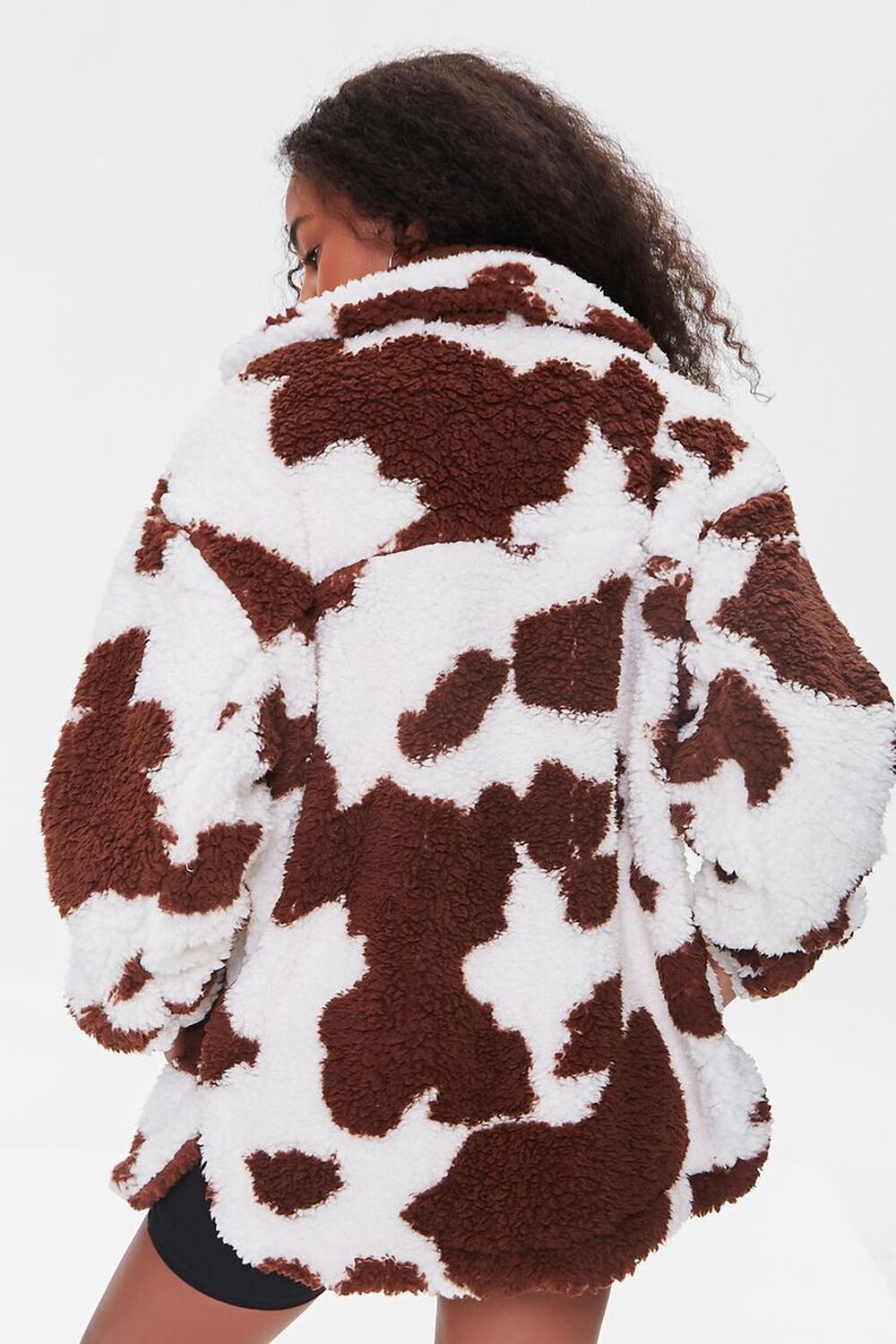 BROWN/CREAM Cow Pattern Faux Shearling Jacket, image 3