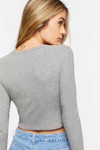 HEATHER GREY Ribbed Knit Long-Sleeve Crop Top, image 3