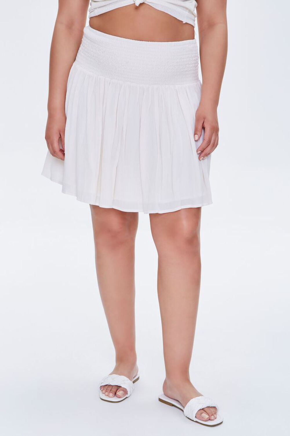 WHITE Plus Size Smocked Mini Skirt, image 2