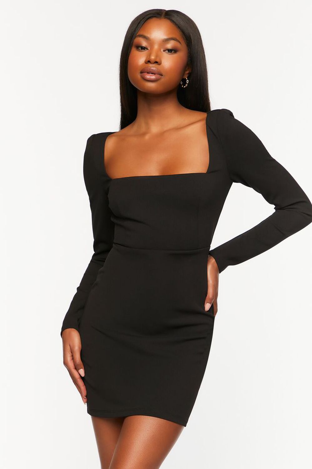 BLACK Crepe Long-Sleeve Mini Dress, image 1