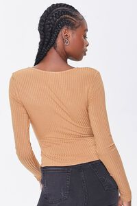 CAMEL Ribbed Surplice Long-Sleeve Top, image 3