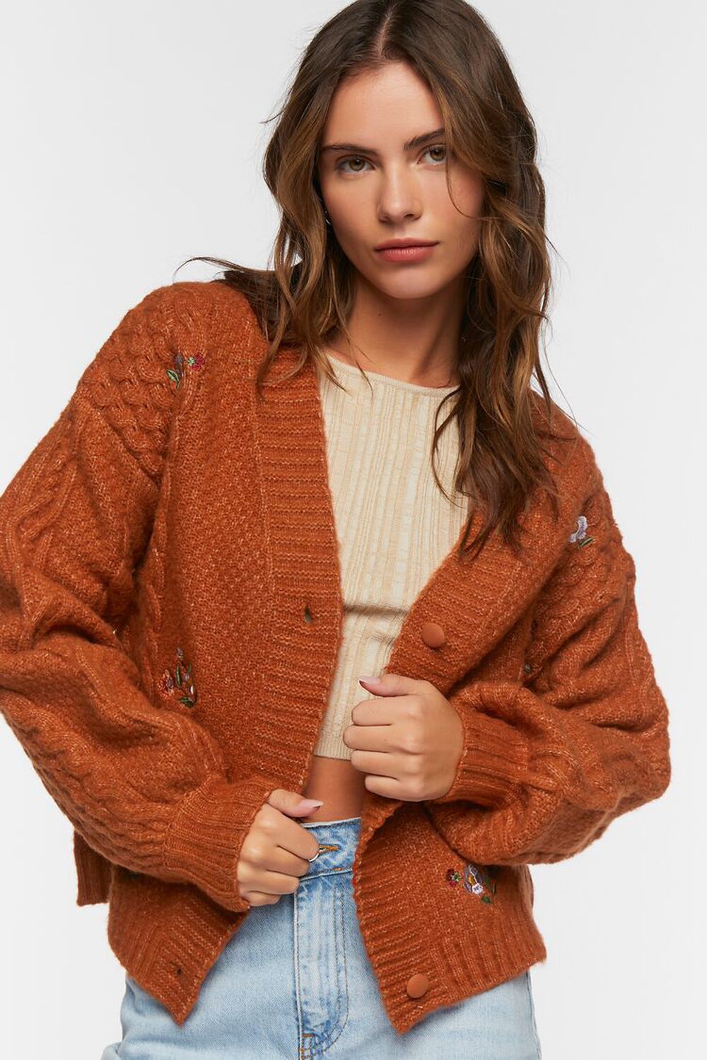 RUST/MULTI Floral Embroidered Cardigan Sweater, image 2