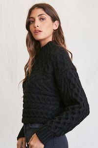 BLACK Cable Knit Mock Neck Sweater, image 2