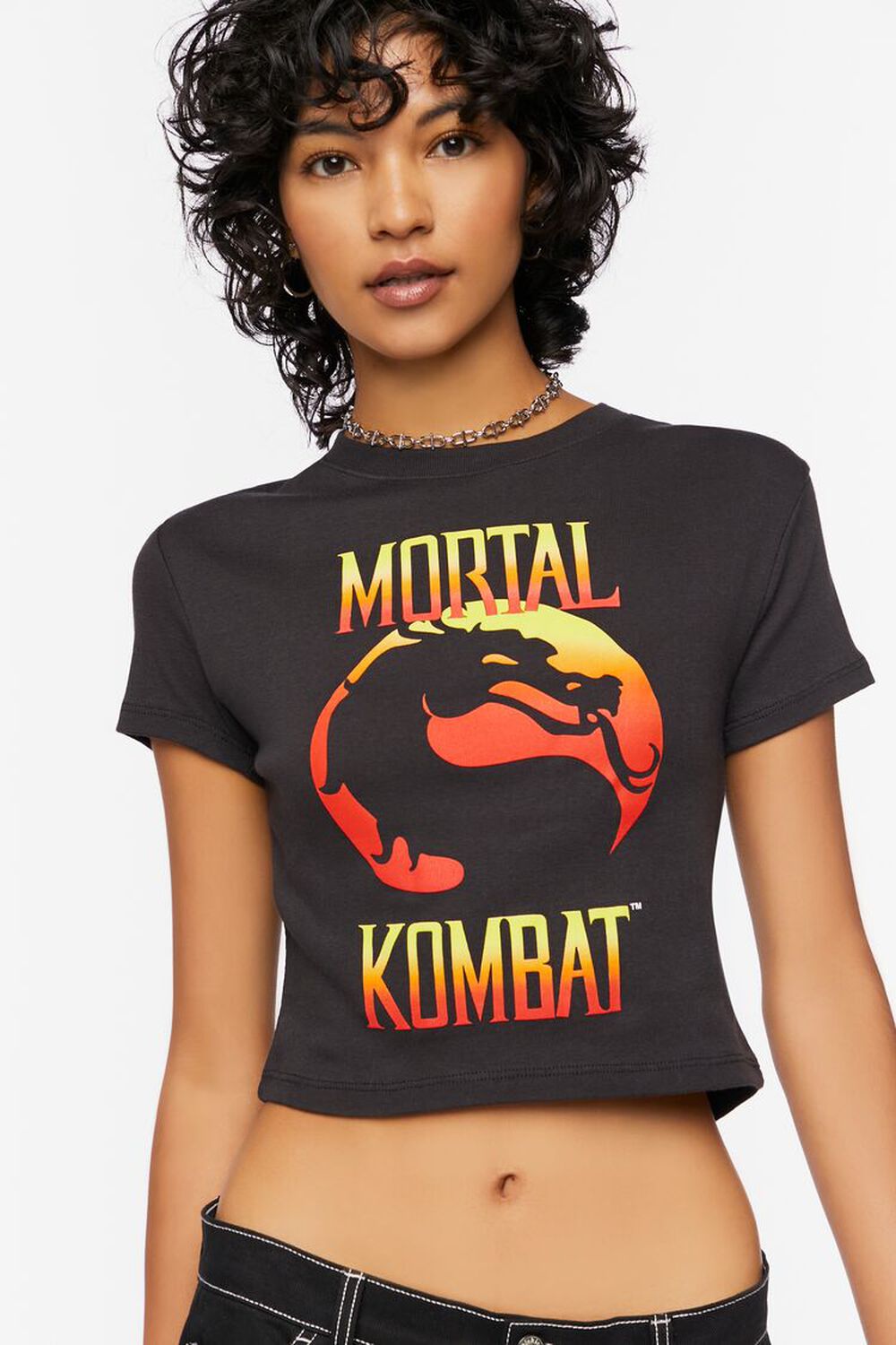 BLACK/MULTI Mortal Kombat Graphic Cropped Tee, image 1