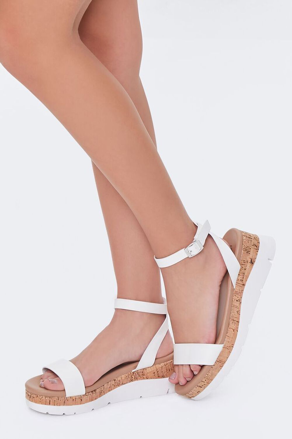 WHITE Cork Ankle-Strap Flatform Sandals, image 1