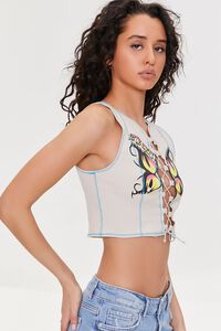 TAUPE/MULTI Butterfly Graphic Lace-Up Crop Top, image 2