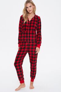 RED/BLACK Plaid Hooded Pajama Jumpsuit, image 4