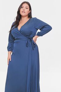 BLUE Plus Size Surplice Maxi Wrap Dress, image 4