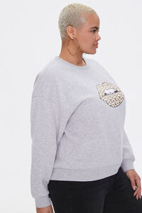 HEATHER GREY/MULTI Plus Size Leopard Lips Sweatshirt, image 2