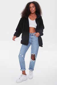 BLACK Faux Shearling Button-Front Jacket, image 4