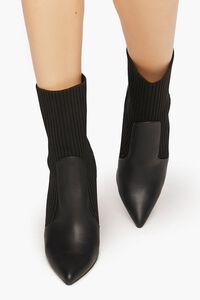 BLACK Faux Leather-Trim Sock Booties, image 4