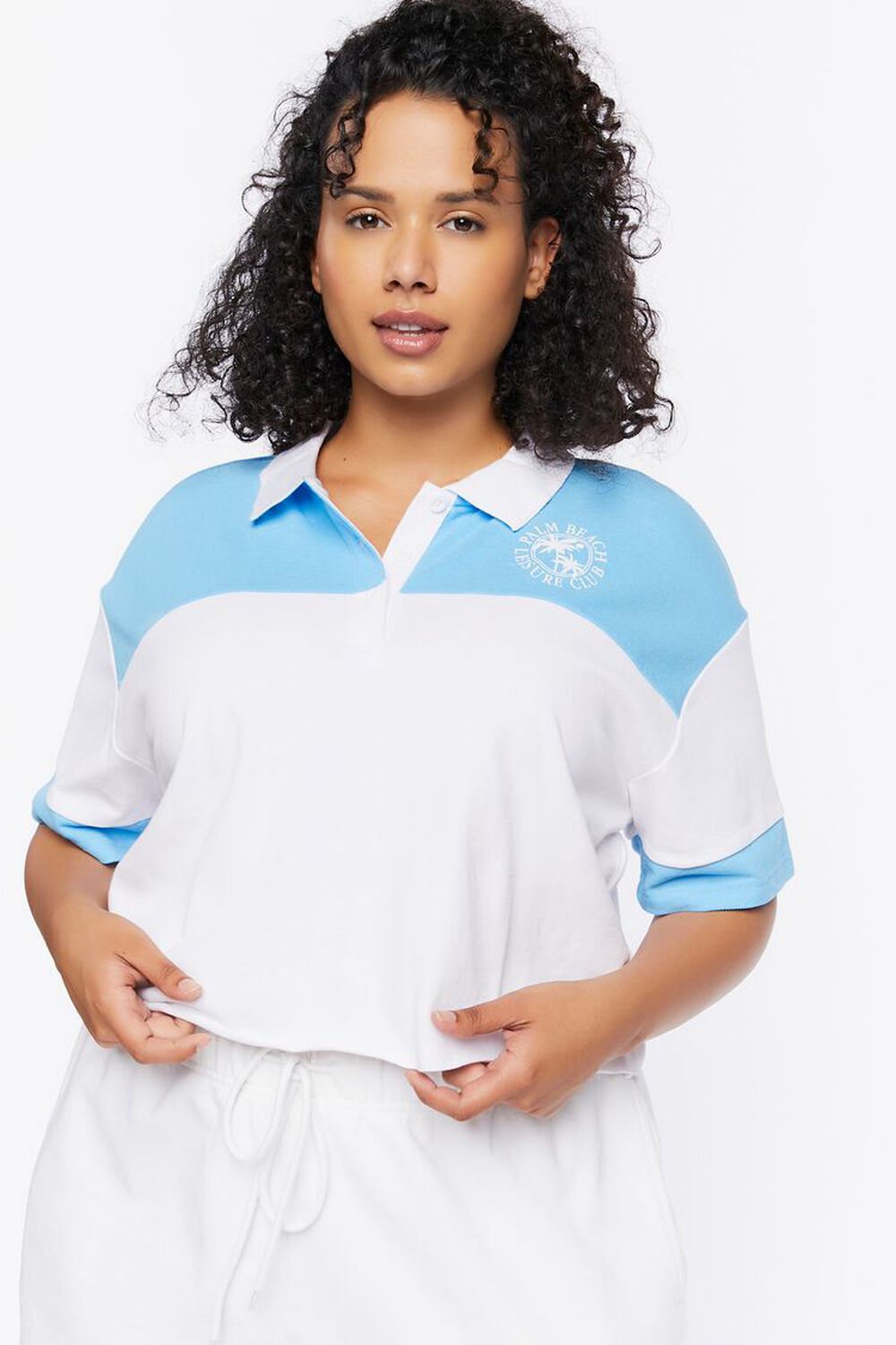 Plus Size Colorblock Cropped Polo Shirt, image 1
