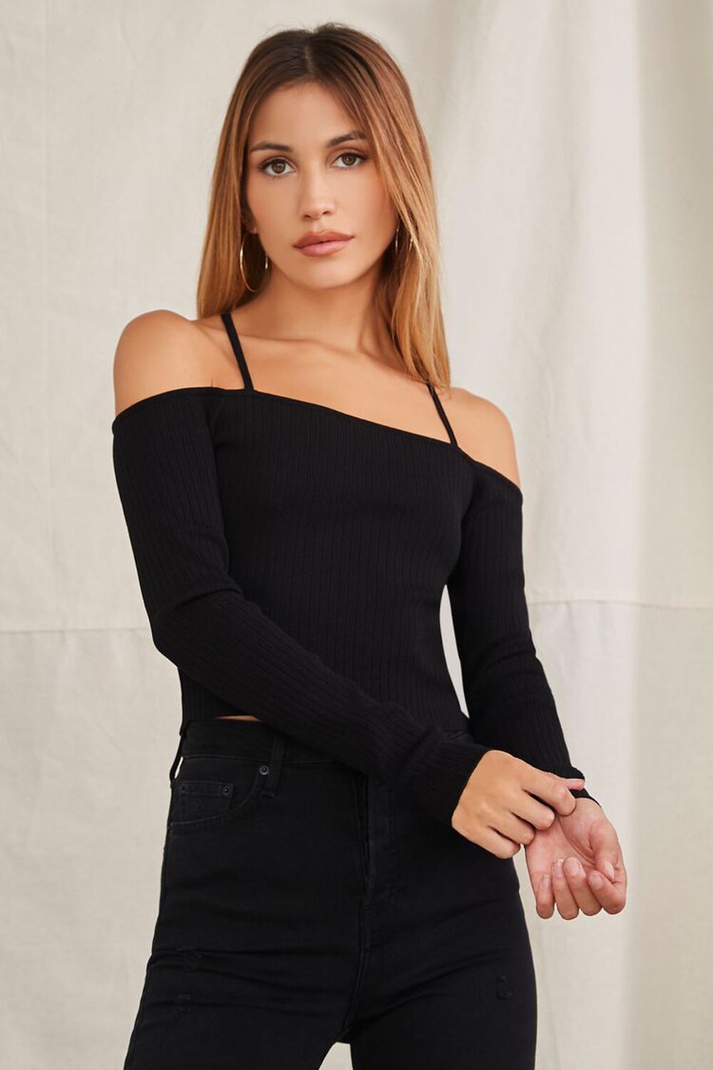 Off-the-Shoulder Cropped Sweater